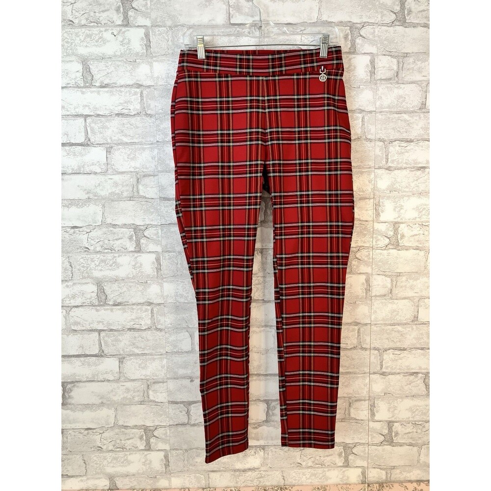Tommy Hilfiger Red Plaid Pants Tartan Check Skinny Ankle Stretch Pull On Size S